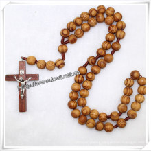 Handmade Natural Wood Beads Cord Rosary / Knotted Rosary Cross Cotton Friendship Party Gift (IO-cr180)